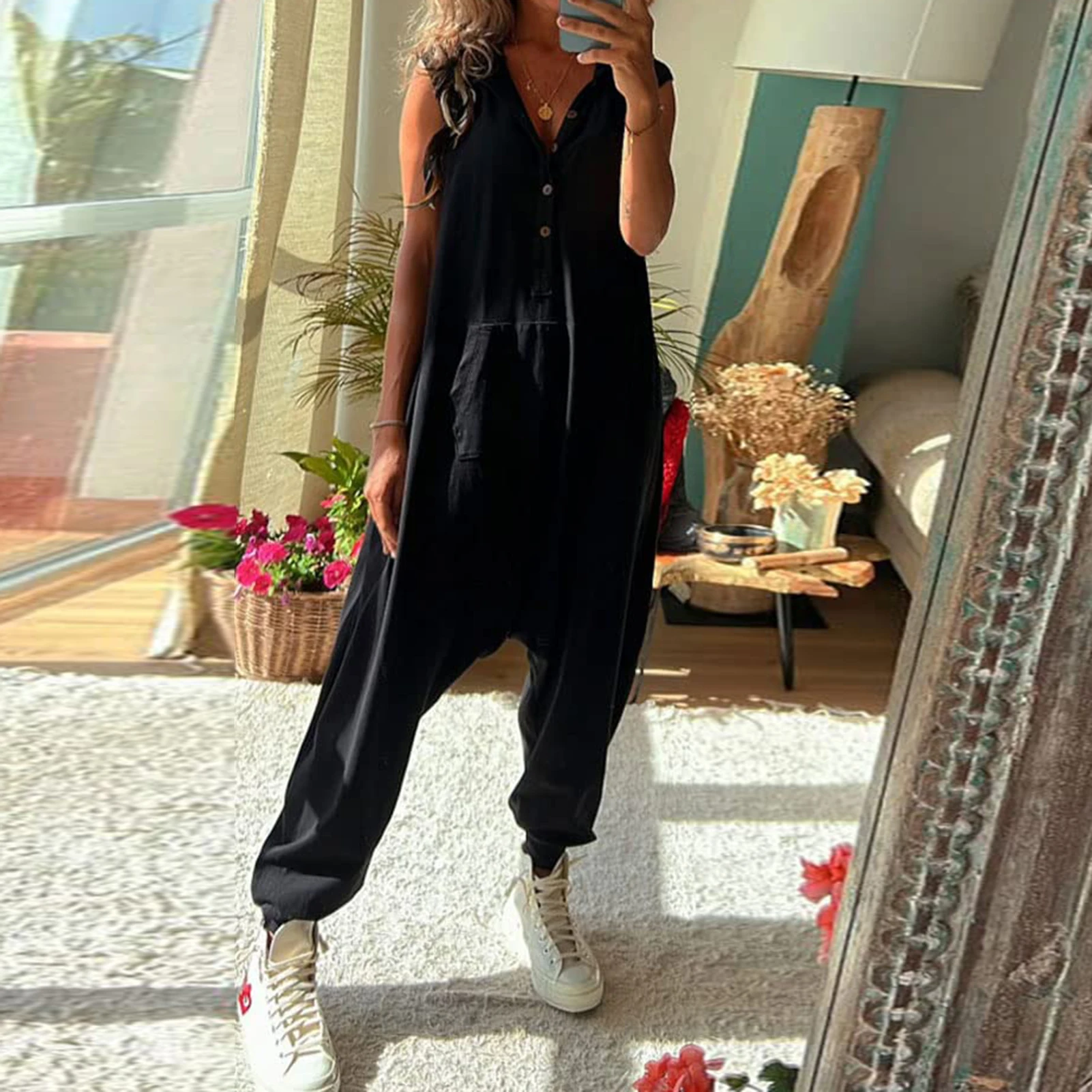 

2023 Womens Summer Cargo Jumpsuit Button Down Casual Loose Pants Vintage Streetwear Solid Color Playsuits Fashion Trousers