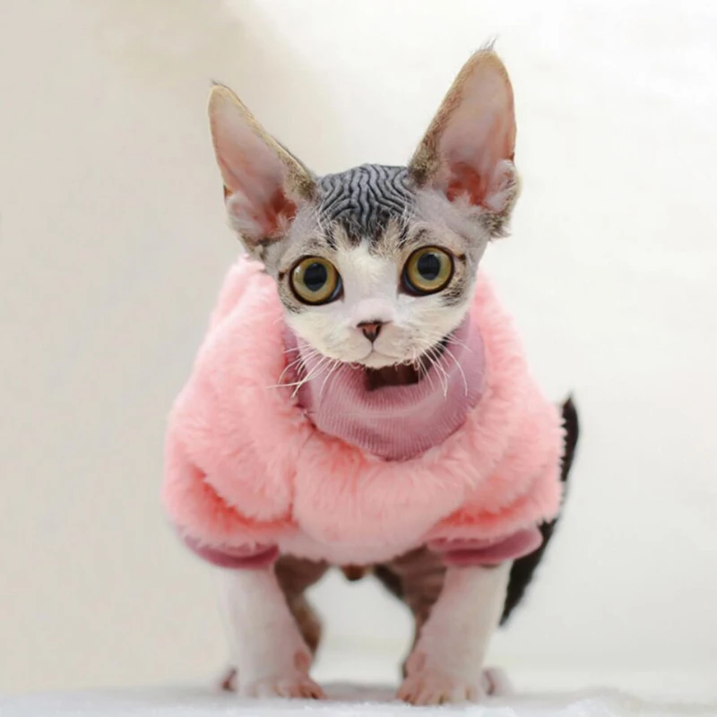 Winter Clothes for Sphinx Cat Thermal Flannel Cat Coat Devon Kedi Kitten Shirt Hairless Cat Pajamas Pet Clothing for Small Cats