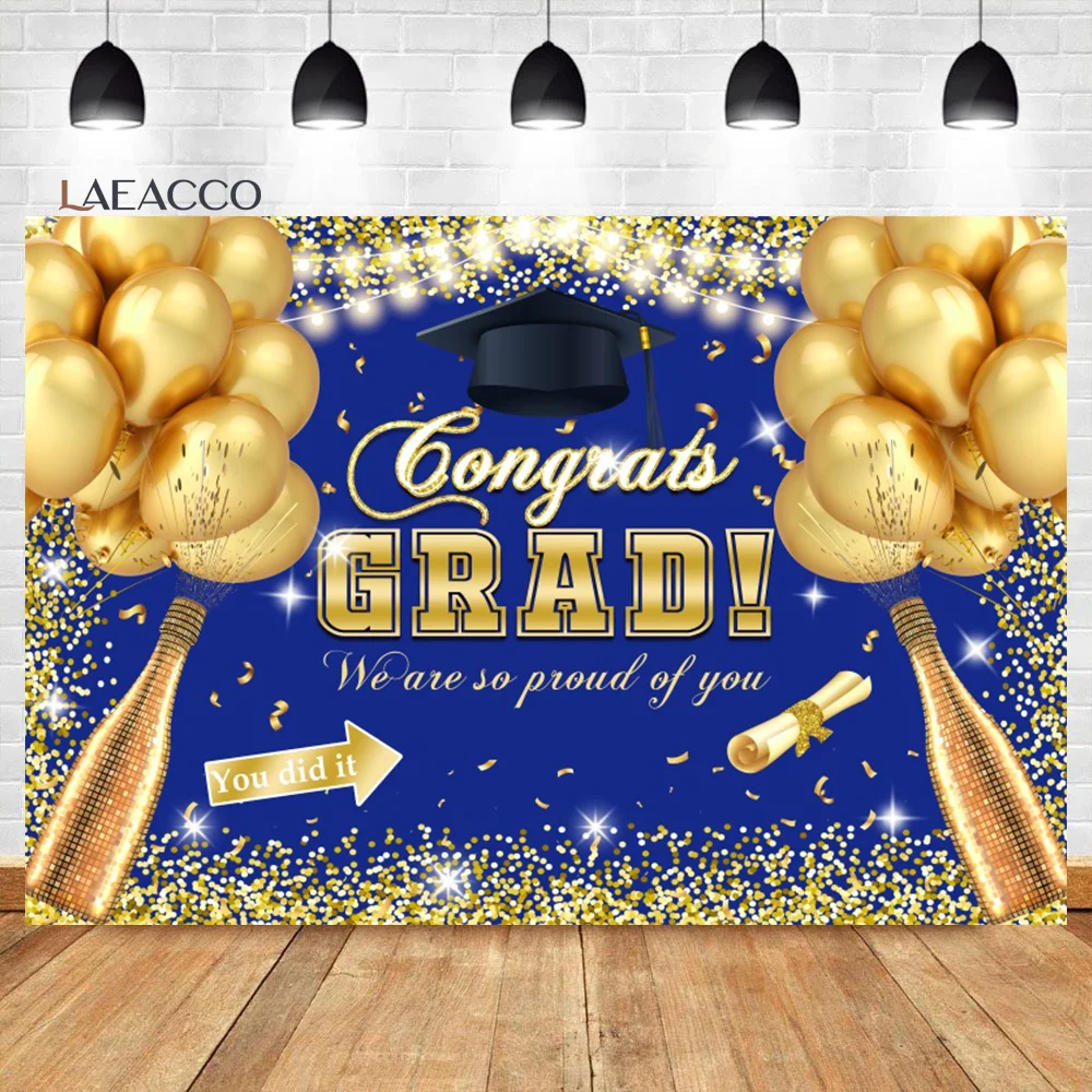 

Laeacco поздравления градиент фото фон Золотой шар Шампань класс 2023 Выпускной фотография