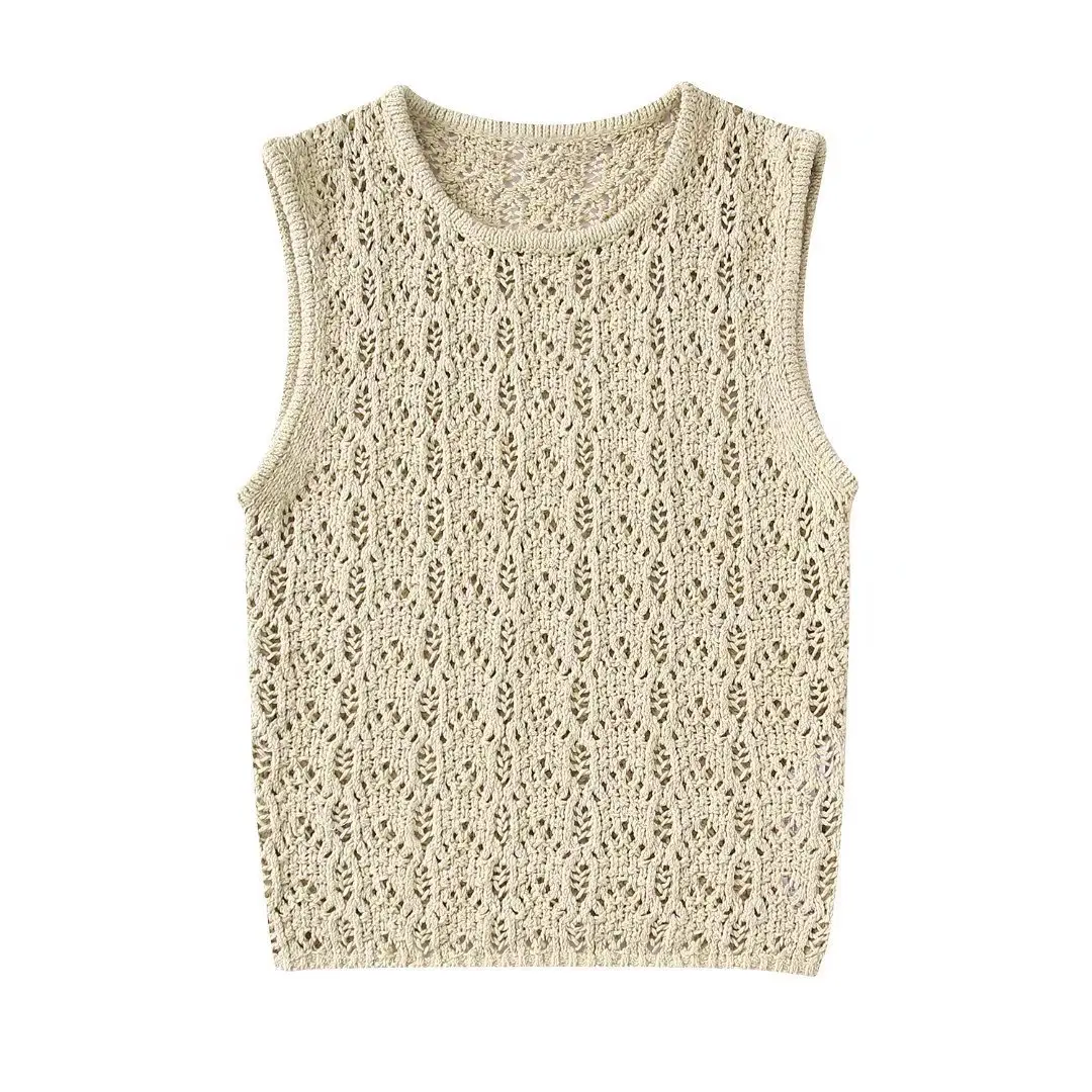 

2022 summer new round neck crochet hollow knitted vest women's vest