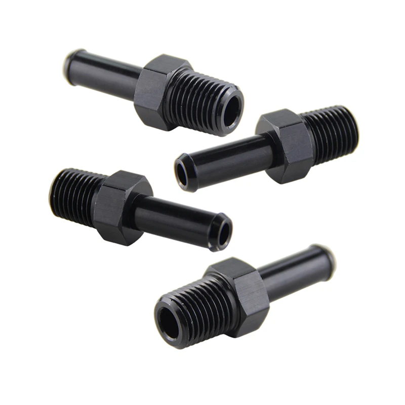 

4PCS 1/4" NPT Male to AN6 Hose Barb Straight Aluminum Adapter Fitting Black