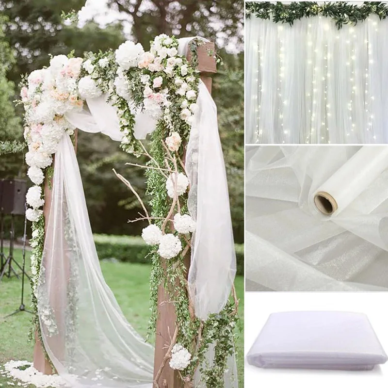 

5/10M Wedding Decoration Tulle Roll Crystal Organza Sheer Fabric For Birthday Party Backdrop Wedding Chair Sashes Decor Yarn