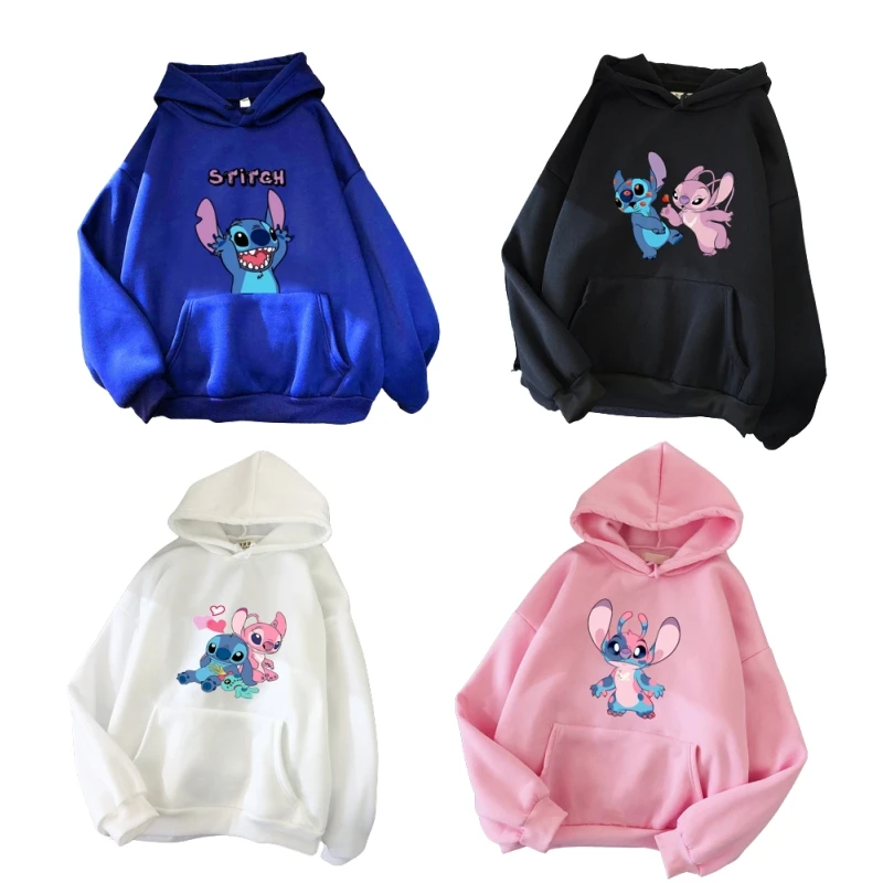 

Новинка, свободная толстовка с капюшоном Kawaii Stitch, для мальчиков и девочек, удобная зимняя повседневная спортивная одежда с героями мультфильмов, модный подарок с длинными рукавами
