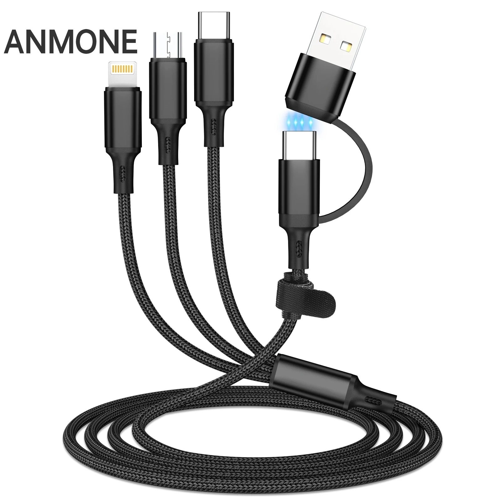 Фото ANMONE 3 в 1, USB-кабель для быстрой зарядки, тип C, кабель для зарядного устройства Micro IOS, 1,2 м, несколько USB-портов, несколько USB-кабелей для зарядки №1