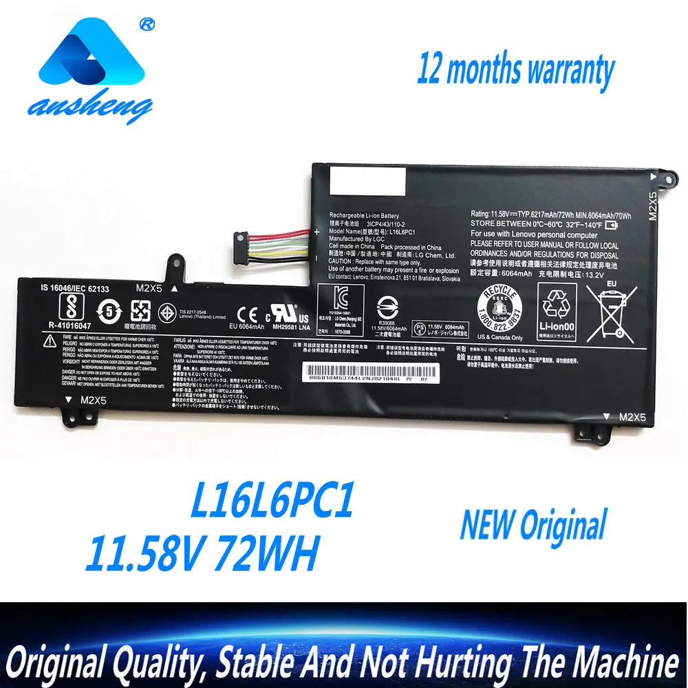 Оригинальный аккумулятор L16L6PC1 для ноутбука Lenovo YOGA 720-15IKB 720-15IKB-80X7 720-15IKB-80X70091GE L16C6PC1 L16M6PC1 11,58 в 72 Втч
