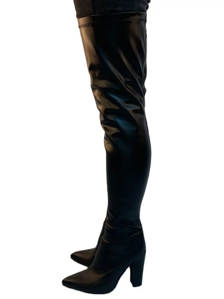 High Heels Women Boots 2022 Winter Tacones Mujer Pointy Chunky Side Zipper Over Knee Elastic Force Escarpins Femme