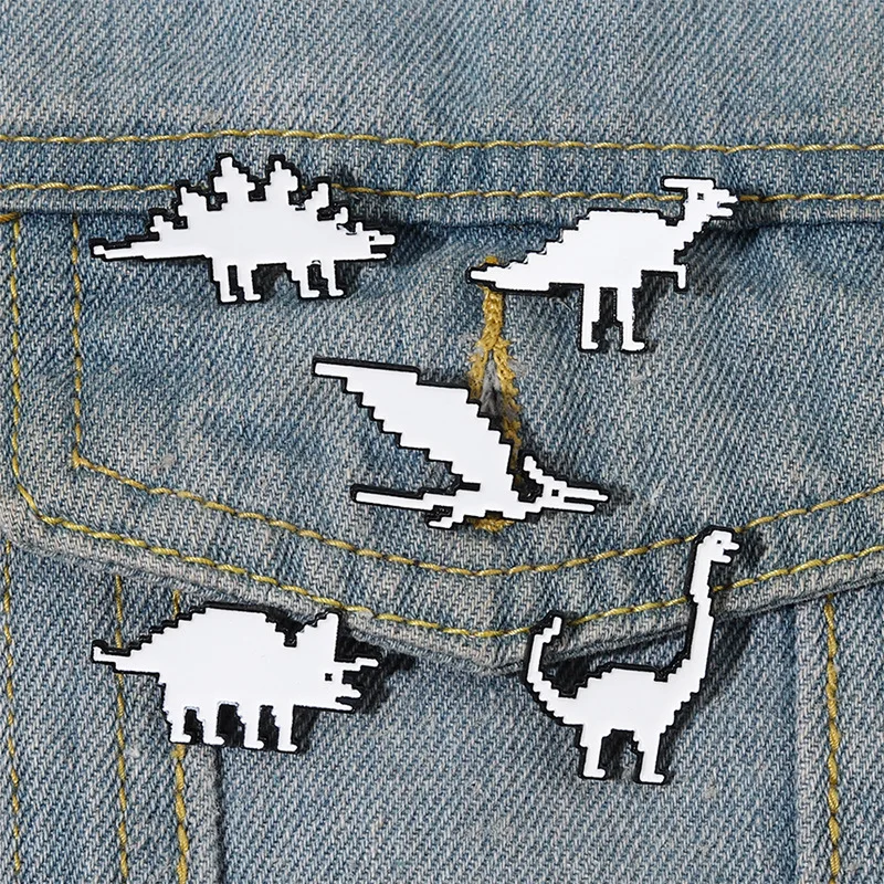 

Pixel Dinosaur Enamel Pins Custom Simple Dinosaurs Brooches Lapel Badges Ancient Animal Jewelry Gift For Kids Friends Wholesale