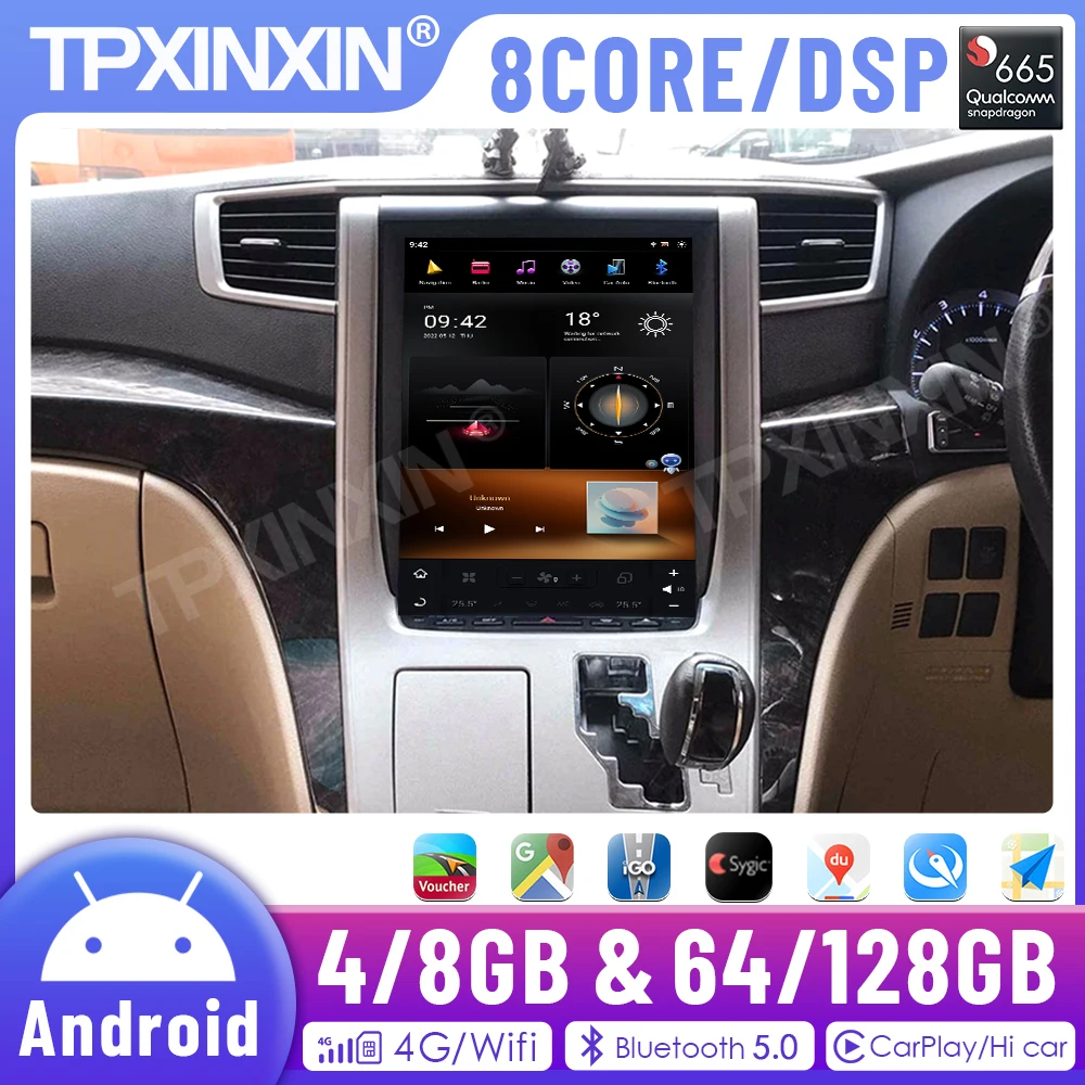 

2 Din Android 11.0 8+128G Tesla Style Car Radio For Toyota Alphard 2008-2015 GPS Navigation Stereo Recoder Head Unit DSP Carplay