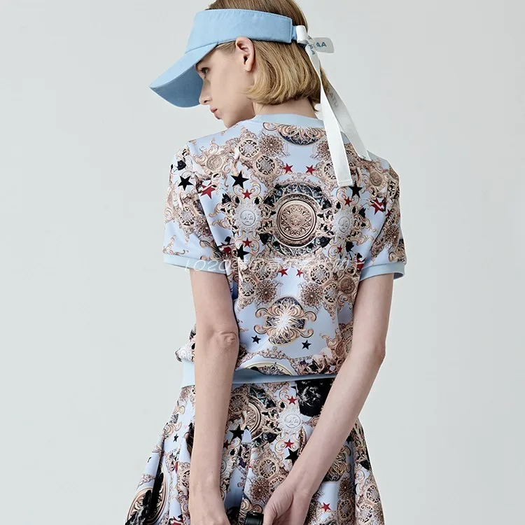 23 Original UTAA Golf women  Suit Golf Women  Pattern Printing Pleated Skirt Short Sleeve Skirt Tide