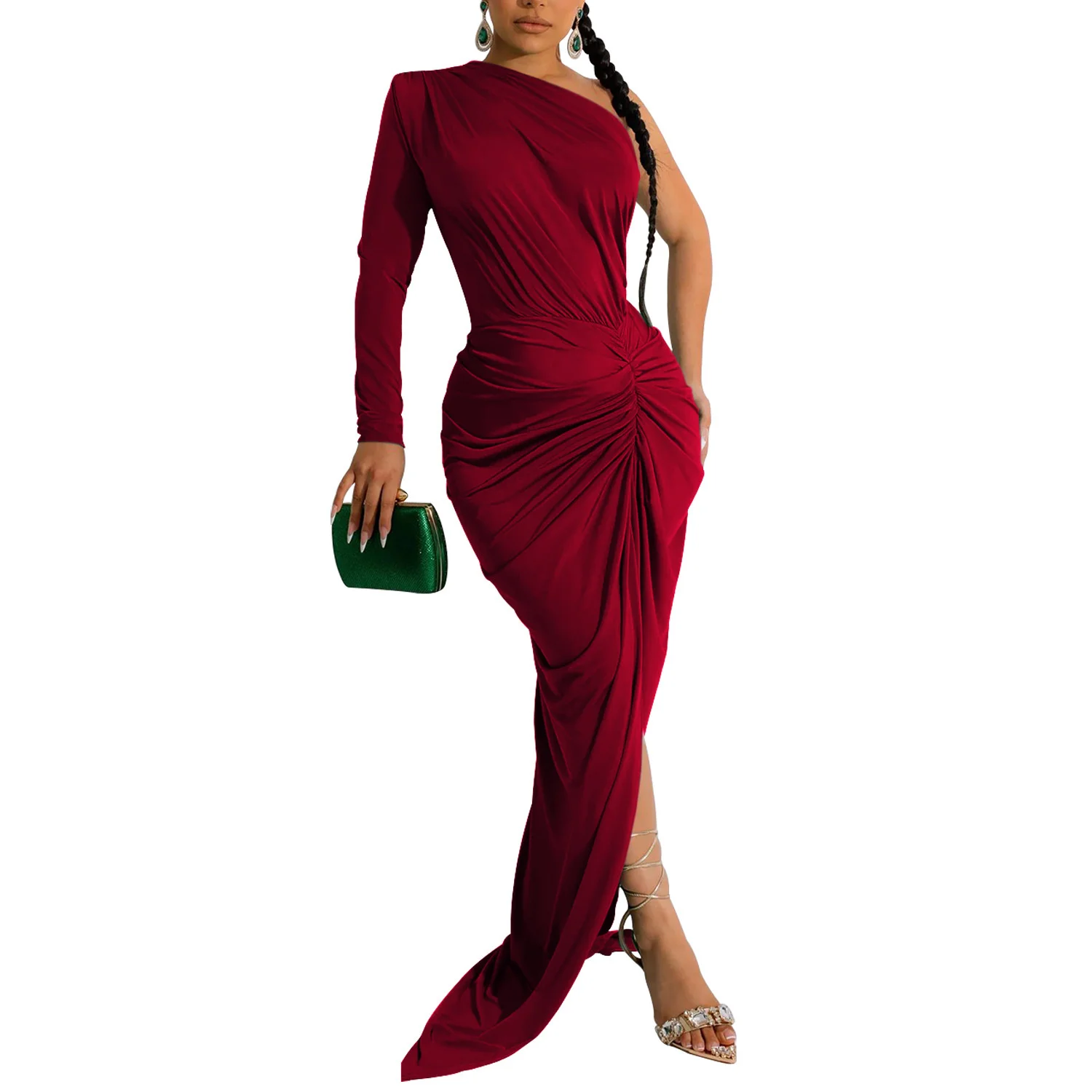 

Cutubly Full Sleeve Long Skirts Solid New Off Shoulder Dresses Split Outfits Slim Fashion Vestidos Robe Skirts Women's Dress
