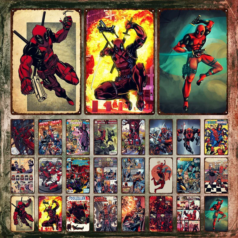 

Marvel Deadpool Metal Poster Wade Winston Wilson Participate In The Weapon X Program Comics Tin Signs Retro Plaque Wall Decor