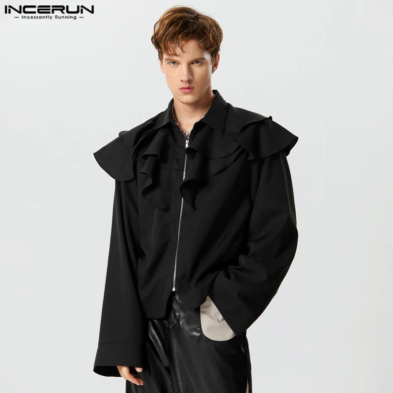 

Мужская рубашка с отложным воротником и длинным рукавом, с оборками