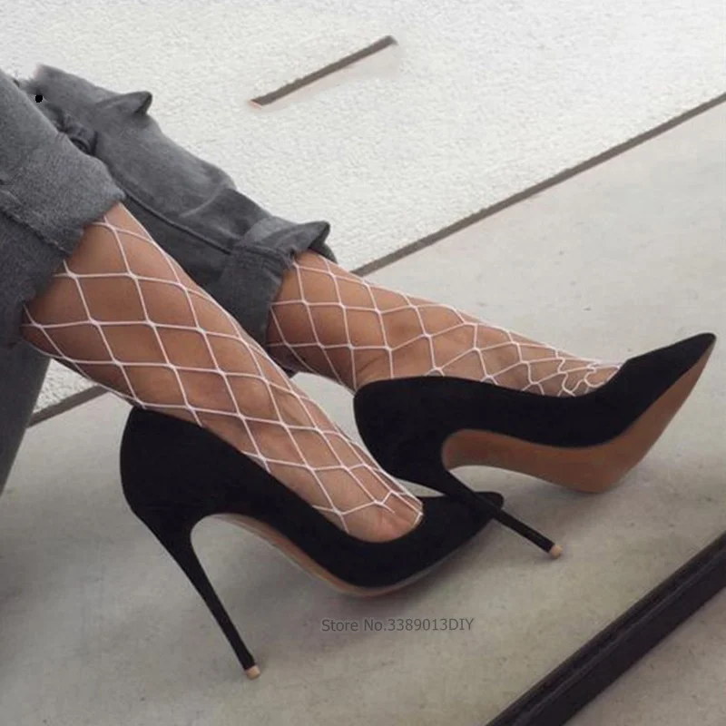 

Black Suede Leather 12Cm High Heel Pointed Toe Stiletto Shoe Women Plus Big Size 10Cm 8Cm Party Dress Dating Classic Pumps