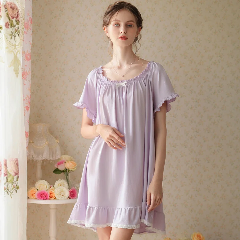 Nightdress short sleeve new cotton loose large short skirt female summer palace Sweet Princess lovely nightwear home clothes