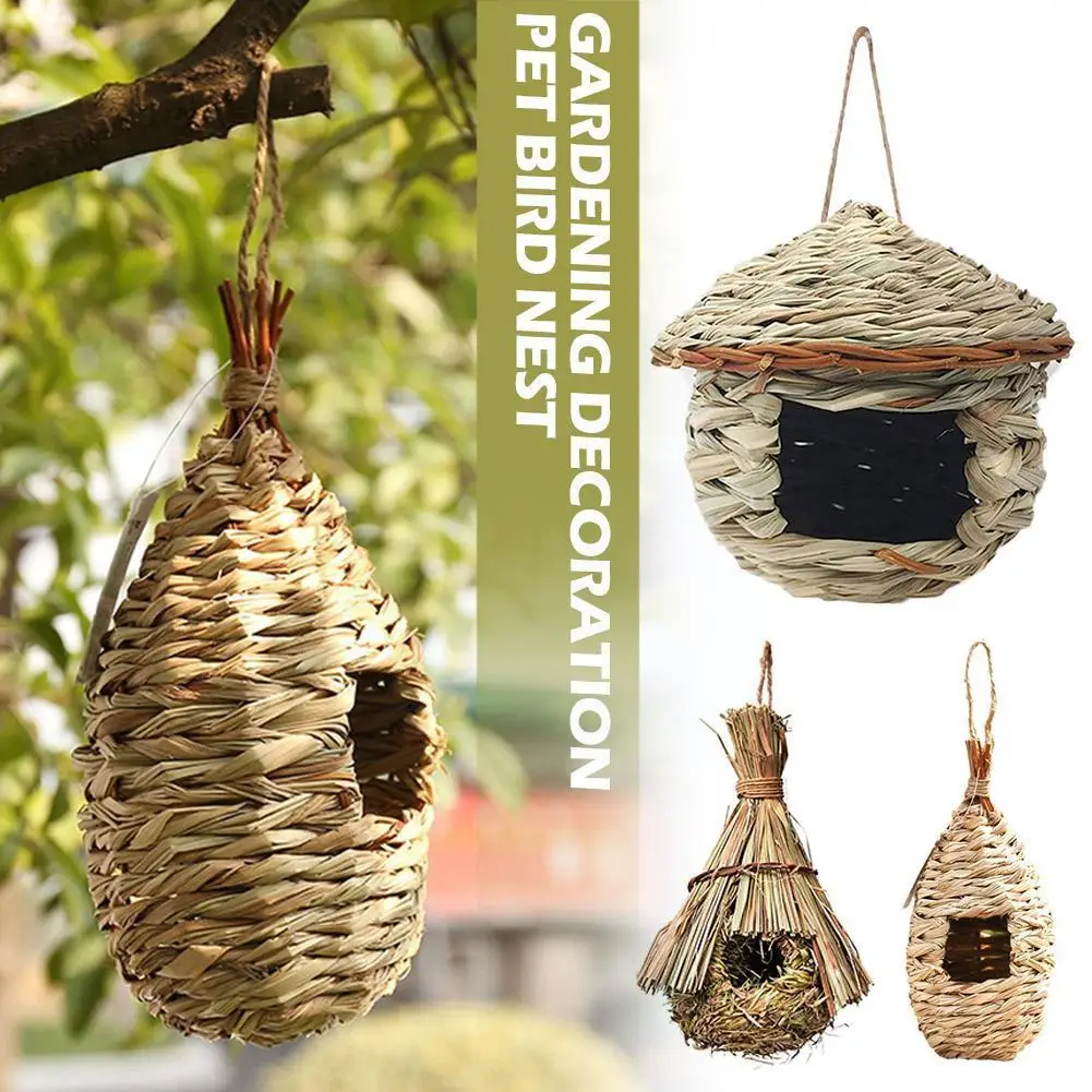 

Hand-Woven Birds Nest Cages Roosting Eco-Friendly Grass Bird Hut Hanging Bird House Decorative Bird House for Garden Yard L O4Q9