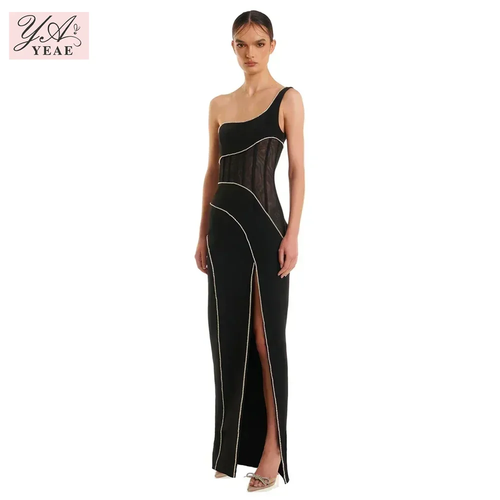 Женское длинное облегающее платье черное элегантное знаменитости с одним