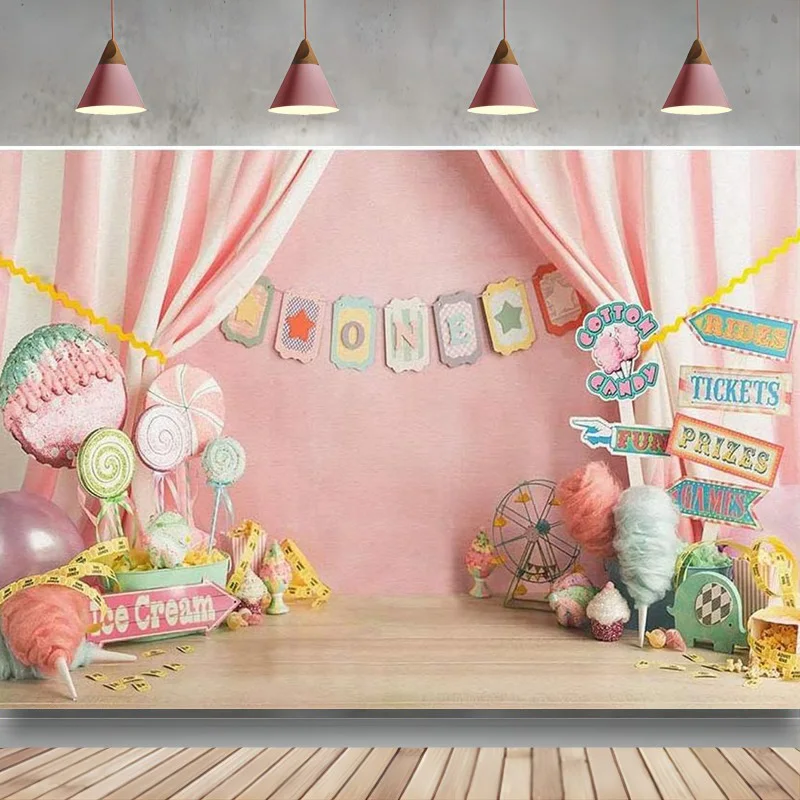 

Candyland розовое мороженое девочка один день рождения фон реквизит Милая леденец занавеска принцесса фотография портрет фон