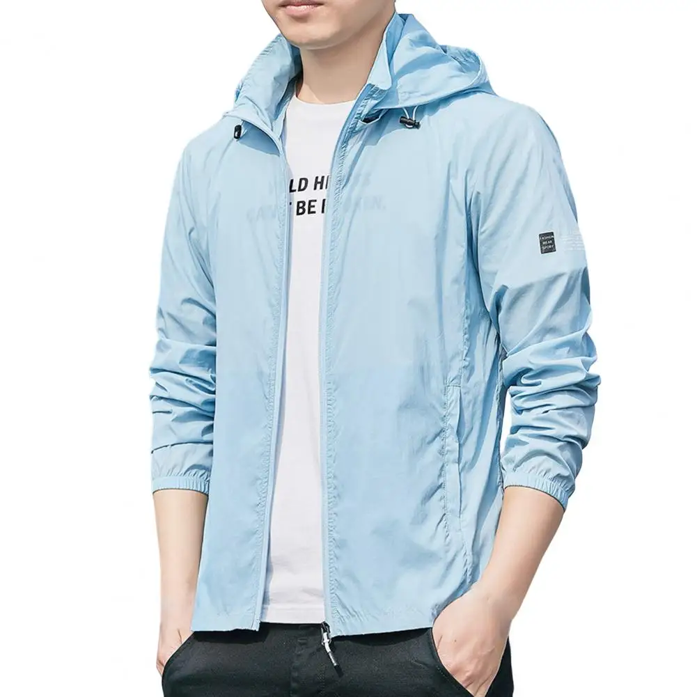 Sun Protection Coat Men Solid Color Long Sleeve Hooded Loose Anti-UV Summer Zipper Plus Size Jacket For Outdoor