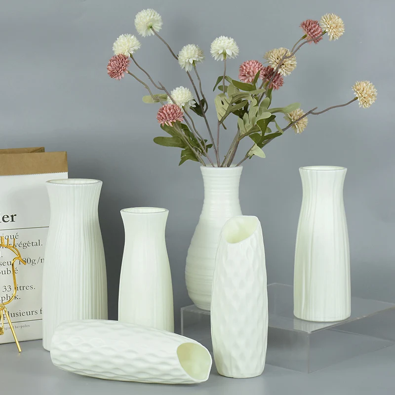 

Nordic Flower Vase Modern White Plastic Vase Flower Pot Basket Storage Bottle for Flowers Modern Home Living Room Decor Ornament