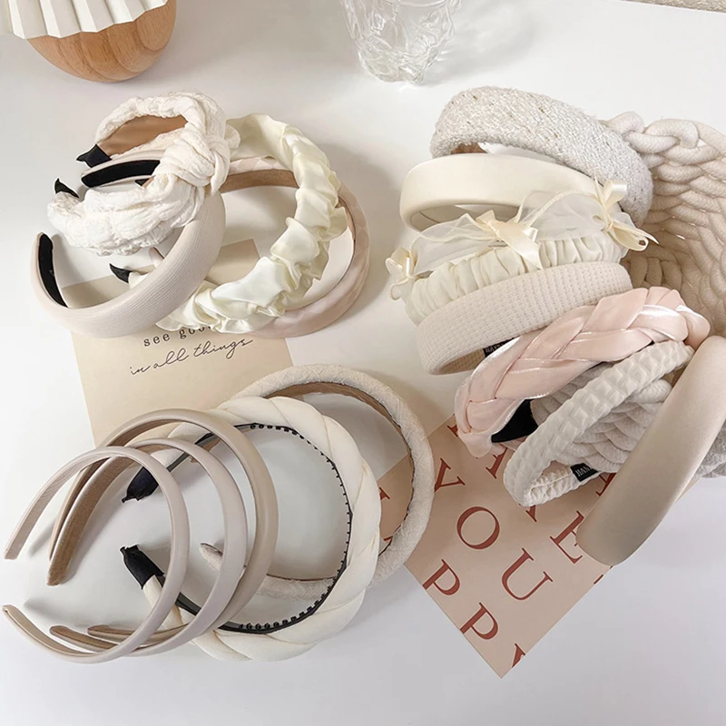 

Fashion White Series Headbands for Women Plaid Hairbands for Girls Sponge Headwear Hair Hoop Women Bezel Hair Accessories