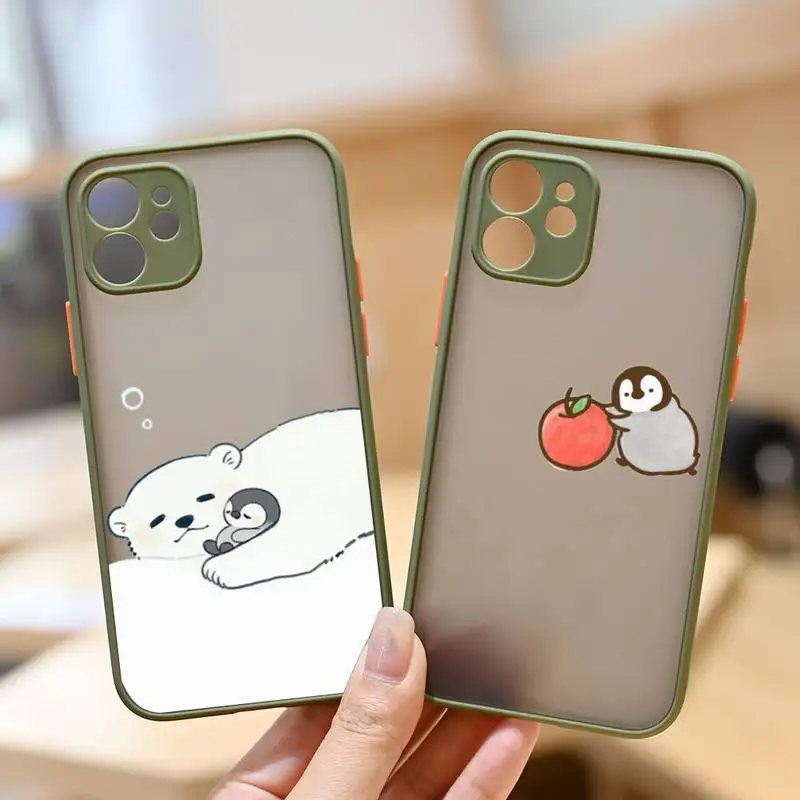 

cute penguin polar bear couple Phone Case For iPhone 13 12 11 Mini Pro XR XS Max 7 8 Plus X Matte transparent Back Cover