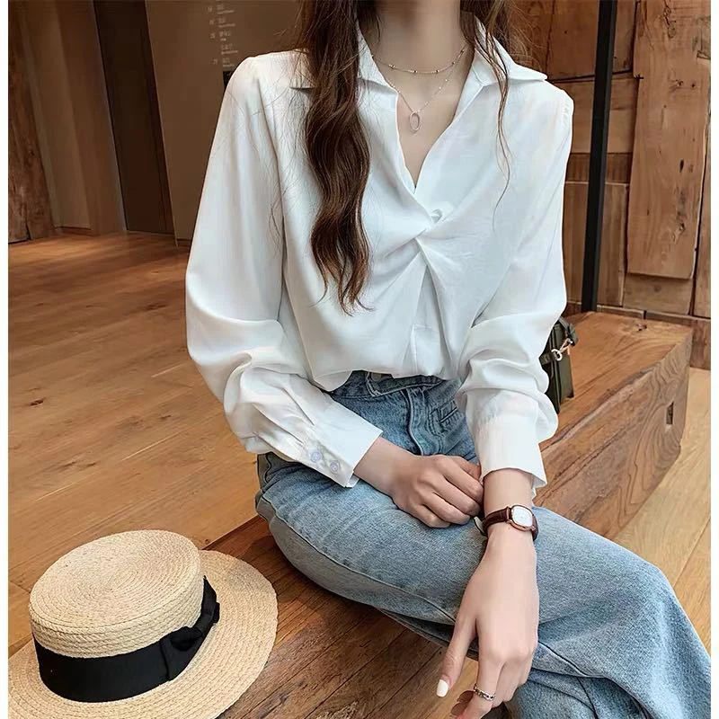 

TFETTERS 2022 Spring Autumn Fashion Elgangt Women Blouse Shirt Long Sleeve Top Women Solid Color womens tops