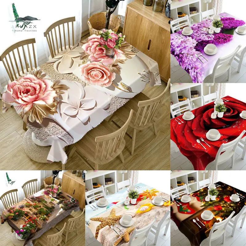 

European 3D Table Cloth Beach Lavender Flower Pattern Rectangular Picnic Tablecloth Wedding Decoration Restaurant Party Manteles