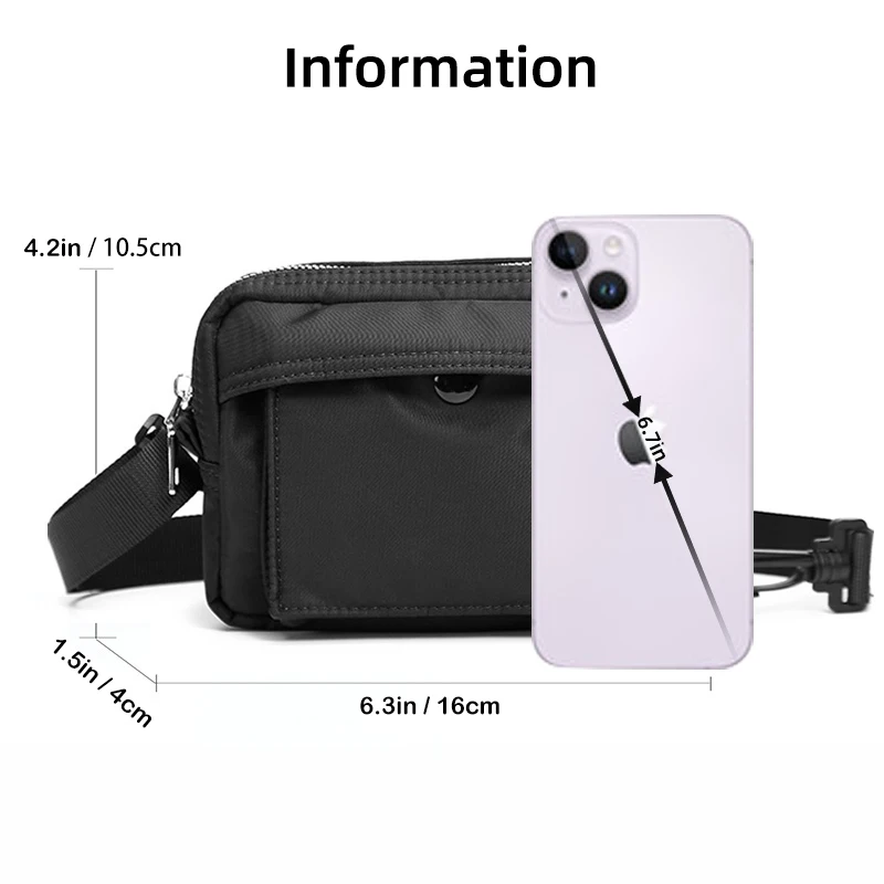HcanKcan Men's Bag Japanese Style Mini Crossbody Bag Nylon Cloth Men's Shoulder Bag Waterproof Anti-Theft Mobile Phone Bag Pouch