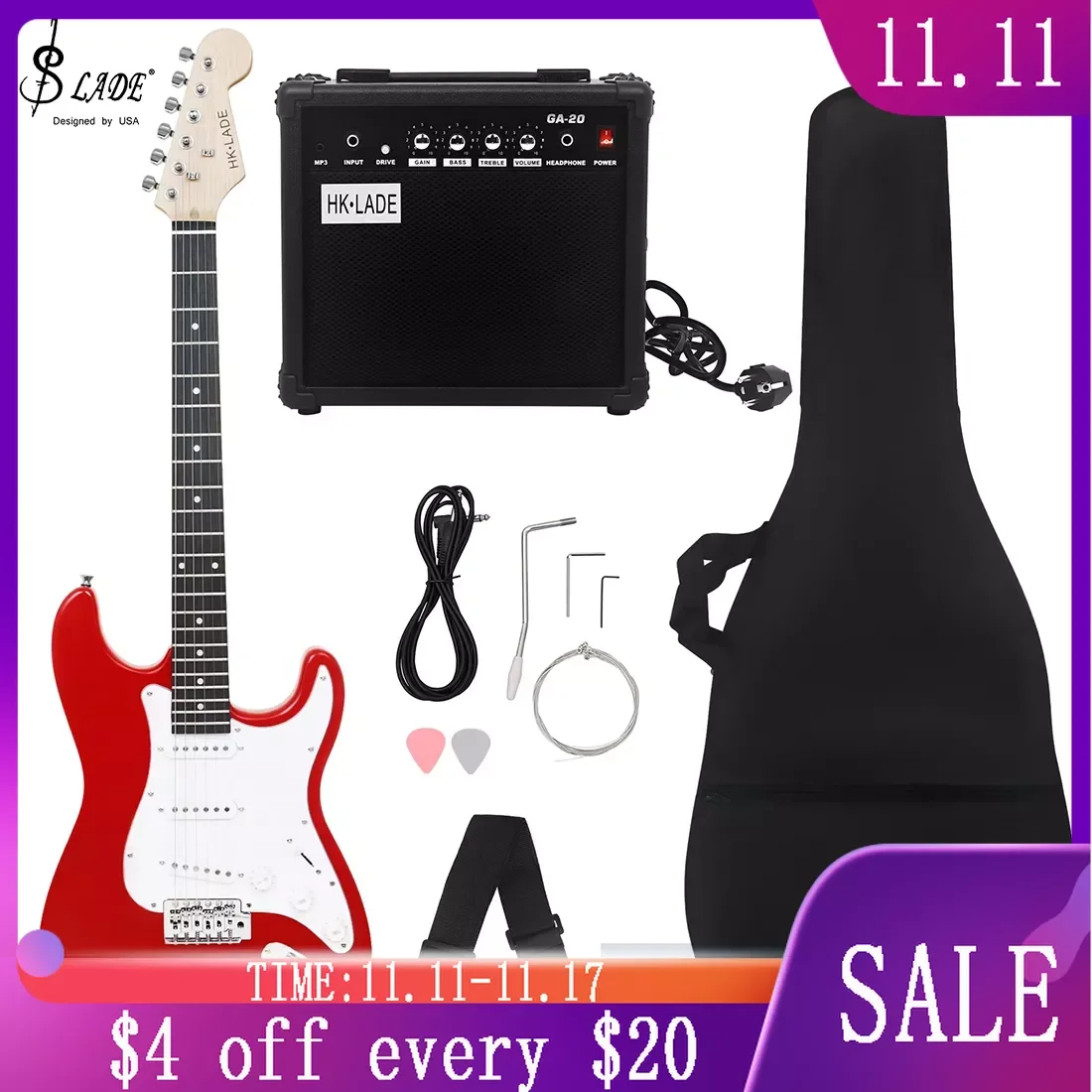

SLADE New 39 Inch Electric Guitar Rosewood Fingerboards Electric Guitar with Amplifier 6 Strings 22 Frets ST Electric Guitar Set
