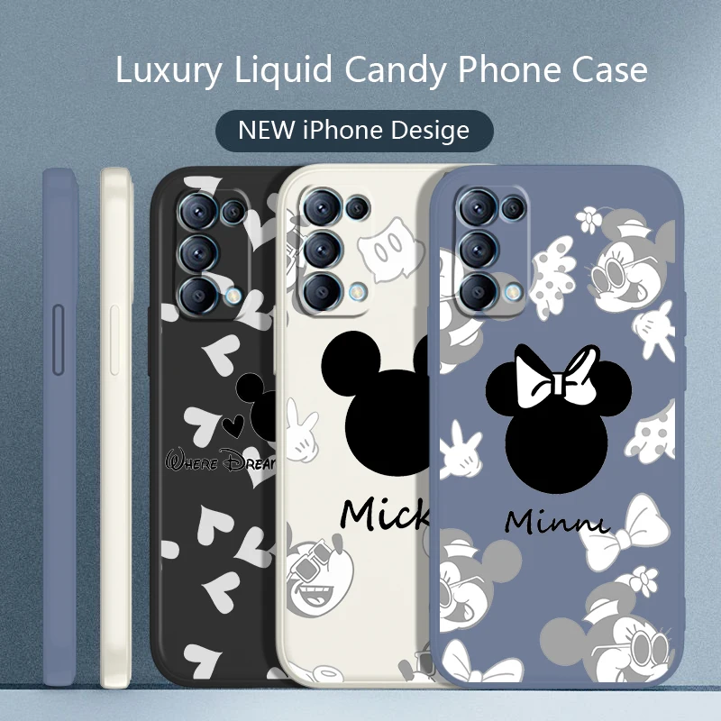 

Mickey Minnie Couple Art Phone Case For OPPO Find X5 X3 X2 neo Pro Lite A5 A9 2020 A96 4G 5G Liquid Rope Candy Color Cover