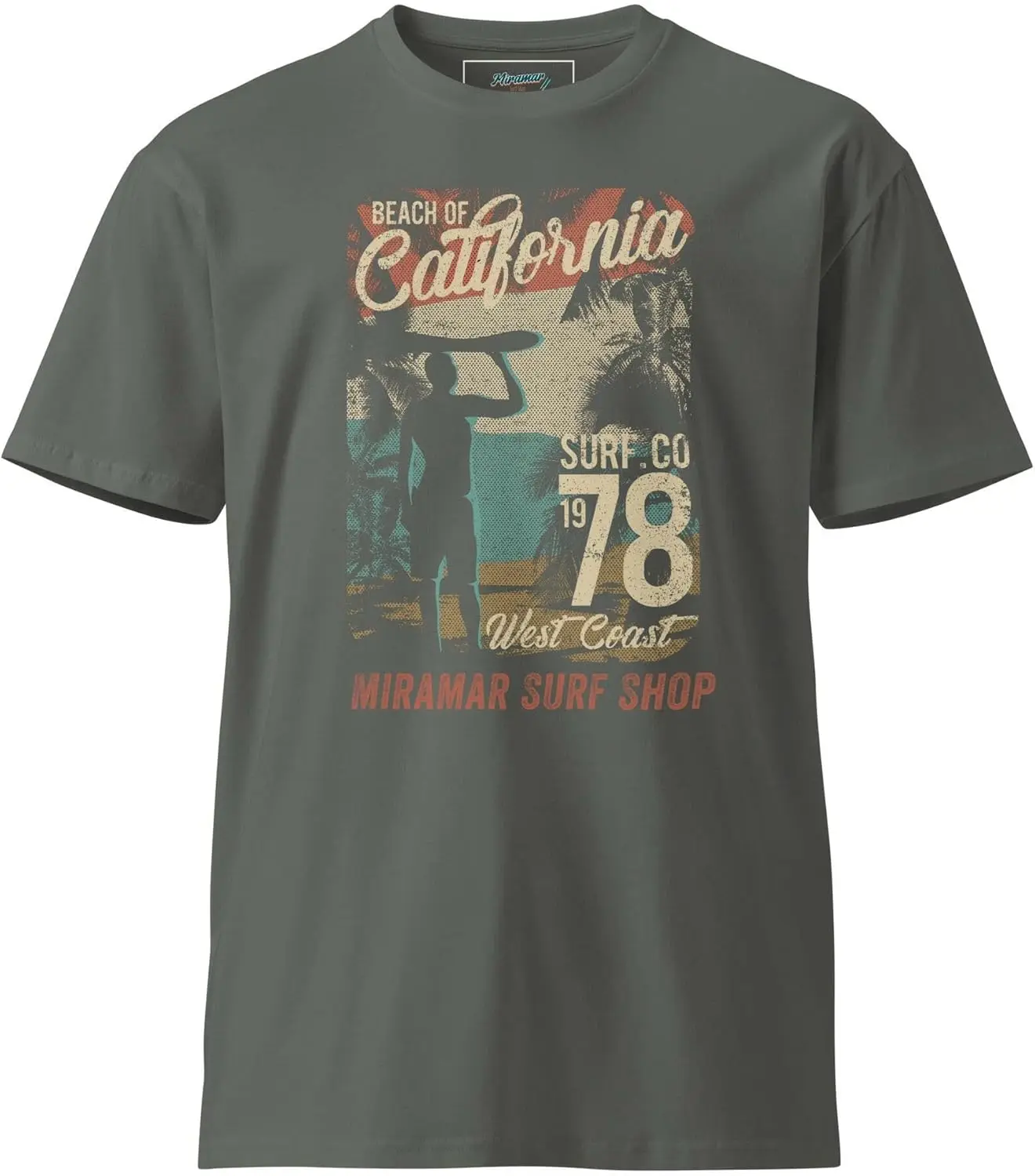 1978 Miramar серфинг в магазине подходит для премиум футболок мужчин и женщин с ретро