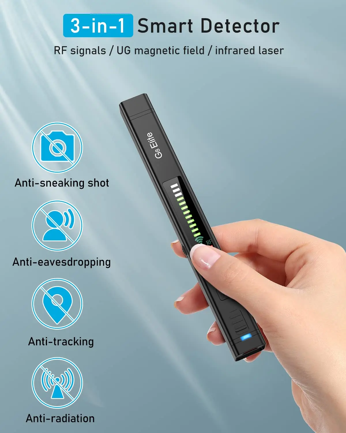 Hidden Camera Detectors RF Bug Detector GPS Tracker Finder Anti Spy Detector for Wireless Listening Device 12 Levels Sensitivity enlarge