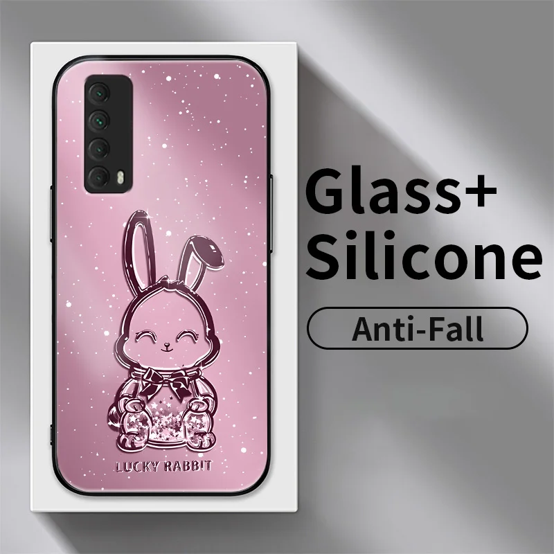 

Metallic Bunny Glass Case for Huawei Y7A Y7P Y7 Pro Y8P Y9 Y9 Prime P Smart S Enjoy 20 SE 8 10 Plus 9 10S Phone Case Cover