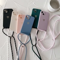 crossbody strap lanyard heart phone case for iphone 13 12 mini 11 pro xs max xr x se 3 2 7 8 plus silicone soft thin back cover