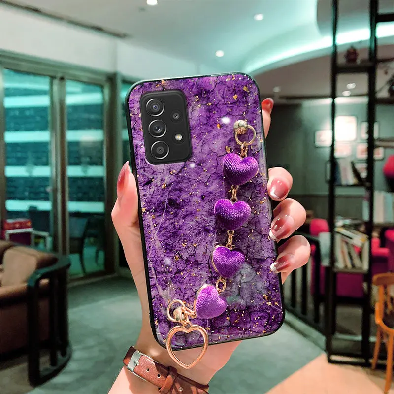 Luxury Plush Colorful Love bracelet Phone Case For Samsung Galaxy A32 A50 A11 A21S A31 A71 A52 A72 A51 Chain Wrist Strap Cover
