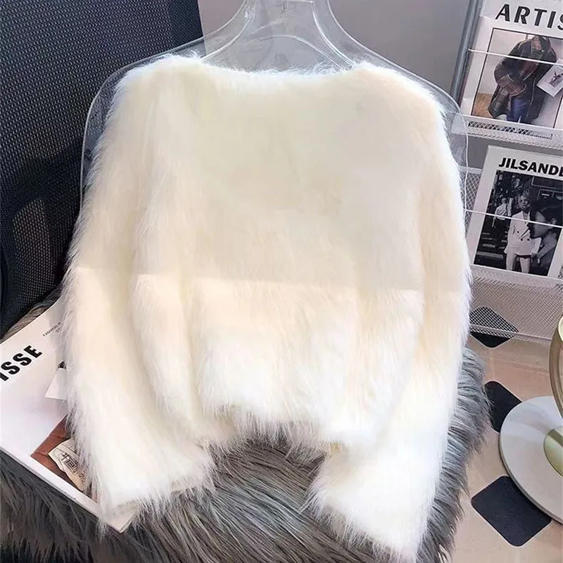 Женский вязаный кардиган из искусственной норки и кашемира Осень-зима 2024