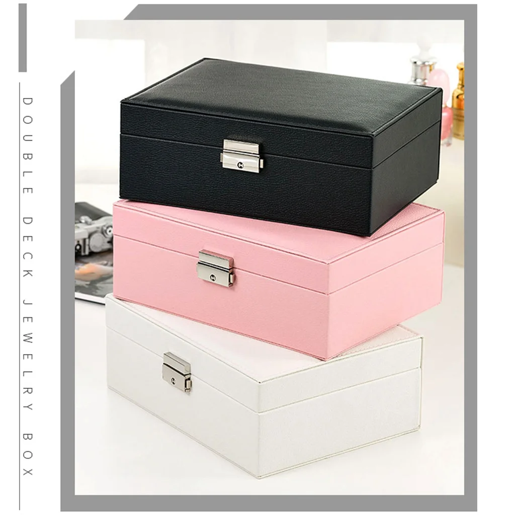 1PCS PU Leather Jewelry Box Double-layer Wooden Jewelry Box Princess Jewelry Storage Box Cosmetic Box