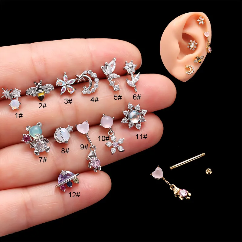 

1Pair 20G Stainless Steel Piercing Earring Stud Helix Cartilage Conch Lobe Nail CZ Earrings For Women 2023 Trending Body Jewelry
