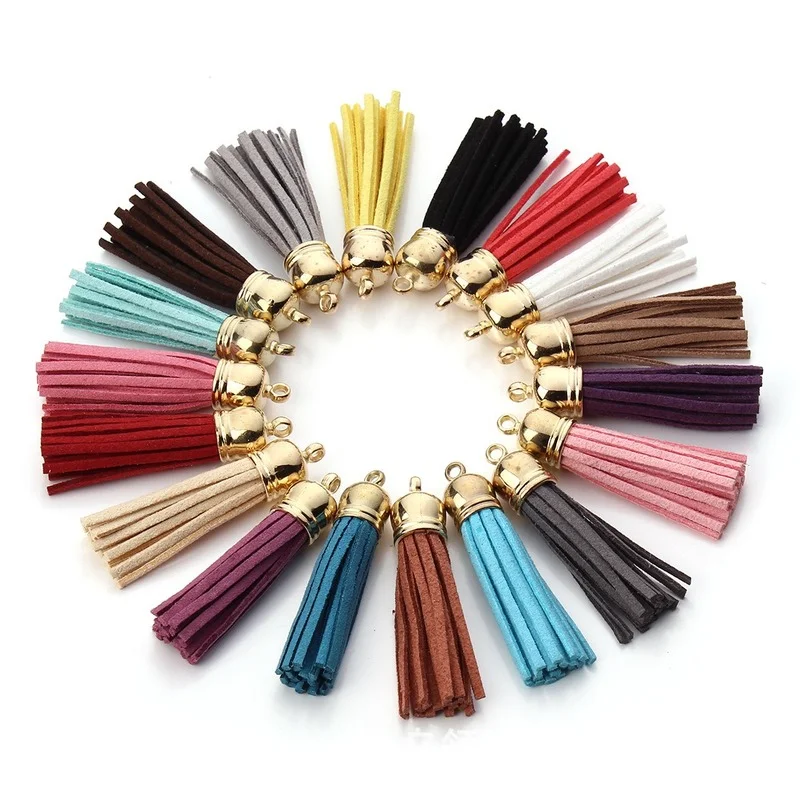 

20Pcs 55mm Gold Sliver Suede Faux Leather Tassel for Keychain Cellphone Straps Jewelry Summer DIY Pendant Charms Finding