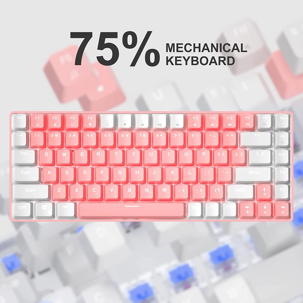 M84 75 Percent Pink White Wired Cute Kawaii USB Magic 84 Keys Mechanical Keyboard For Login Mesa PC Gamer Girl Cabinet Esports