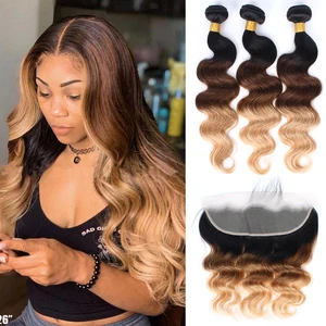Bundles With Frontal Curly Wave Human Hair Extensions Ombre Brazilian Human Hair Weave Bundles Blond