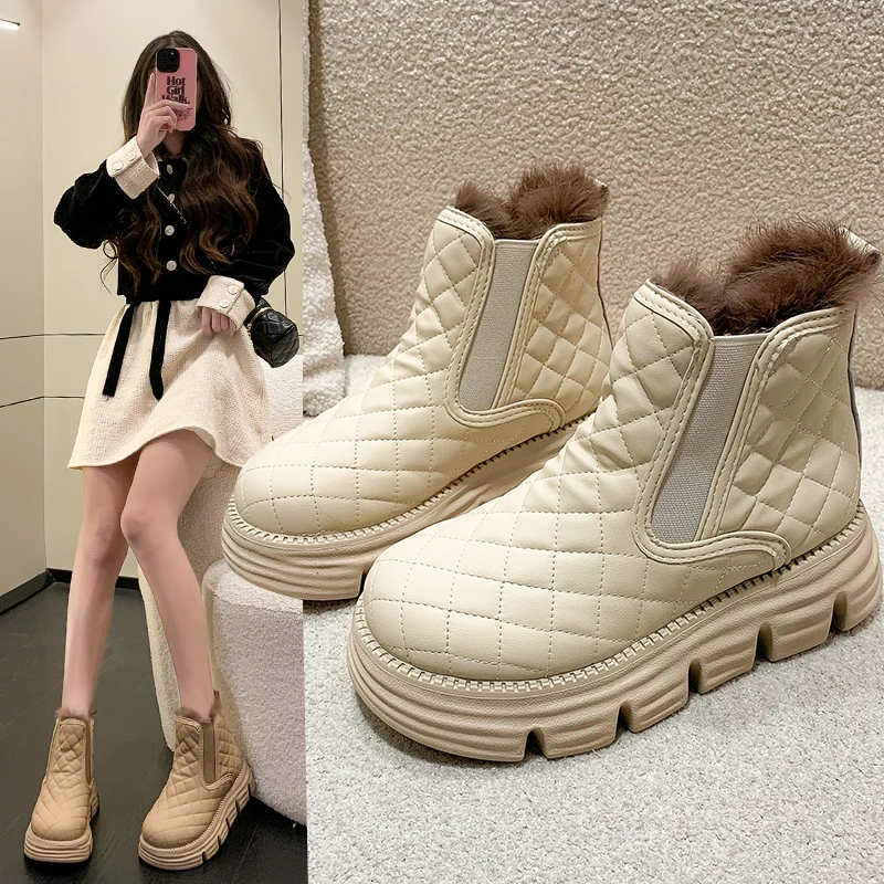 

Женские ботильоны на толстом меху, теплая обувь для женщин, зимние модные зимние ботинки, женская обувь, Размеры 35-40