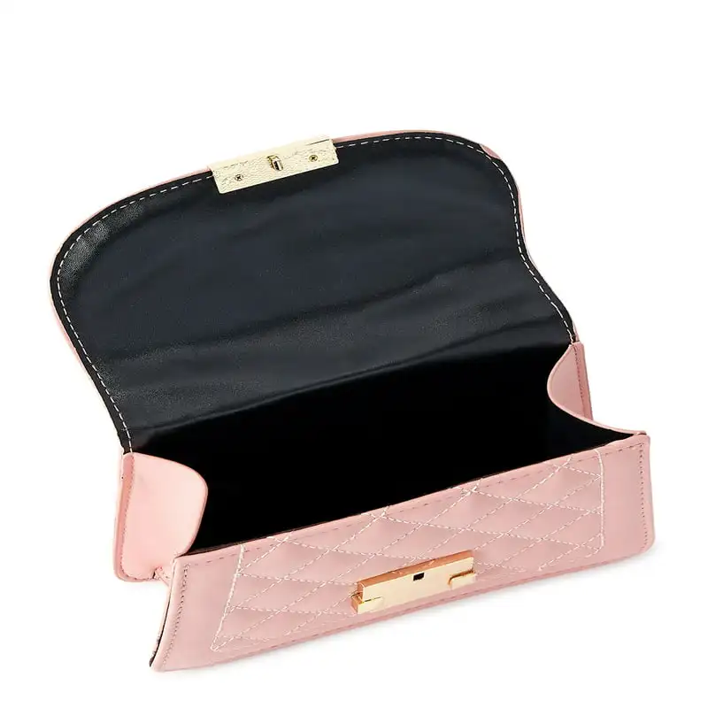 Color Stunning Women's Rouched Top Handle Mini Quilted Faux Leather Crossbody with Removable Chain Strap, Blush Color