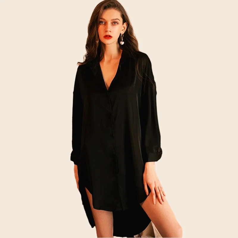 Women's Nightdress For Women Soft NightShirts Sexy V-Neck Full Sleeve Nightwear Fashion Clothes Sleepwear Shirt pyjama