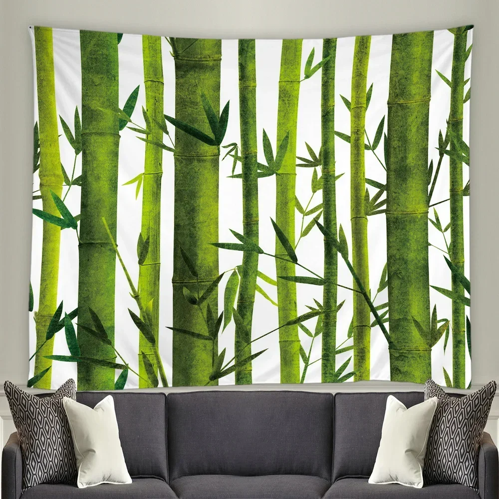 Зеленый бамбуковый гобелен тропическое растение орхидея дзен камень