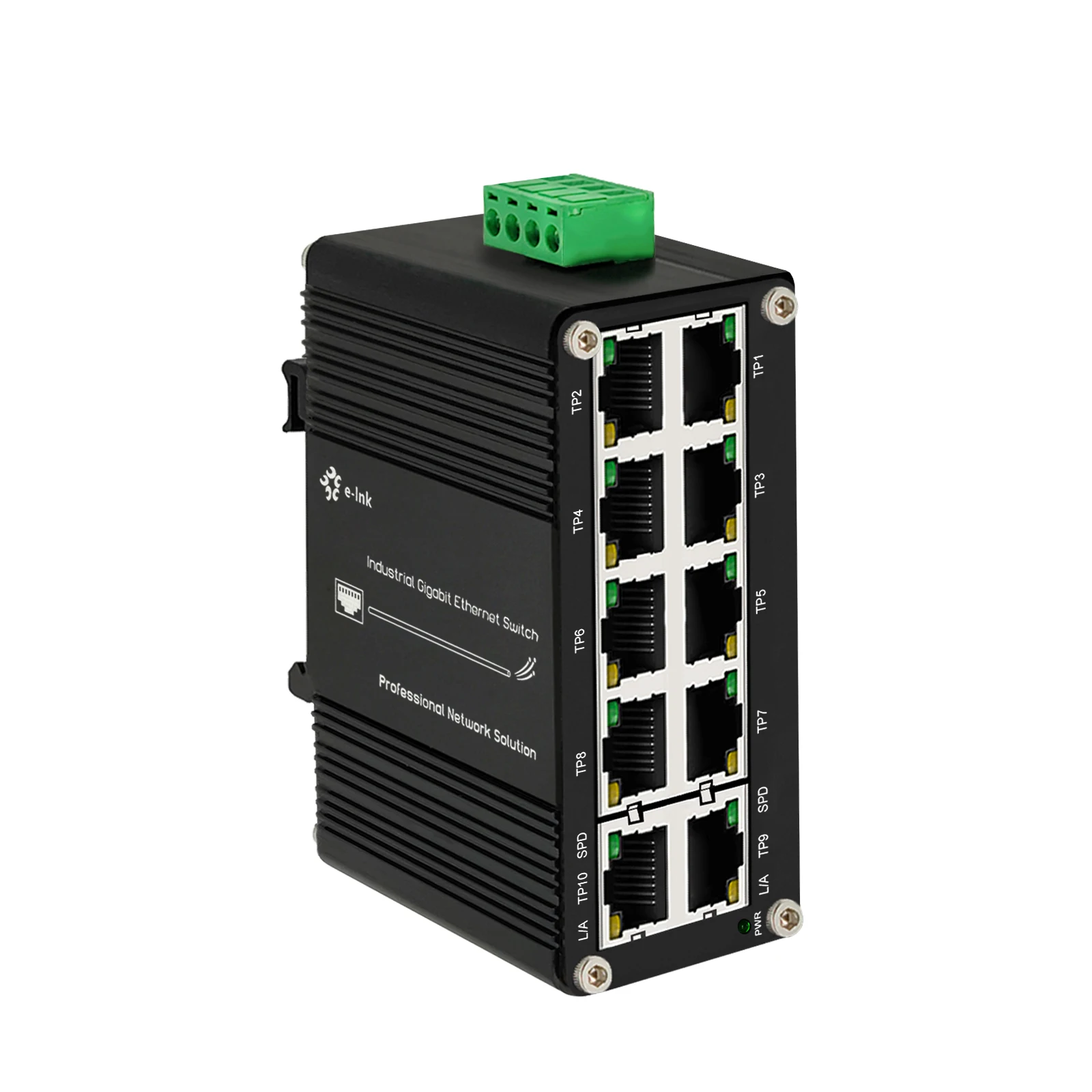 Mini Industrial 10 Ports Gigabit Ethernet Switch Din Rail 10-port 10/100/1000Mbps Network Switch IP40 Aluminium Case