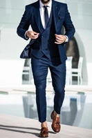 navy blue men wedding suit formal groom wear slim fit three pieces classic evening dinner suits prom party blazer set