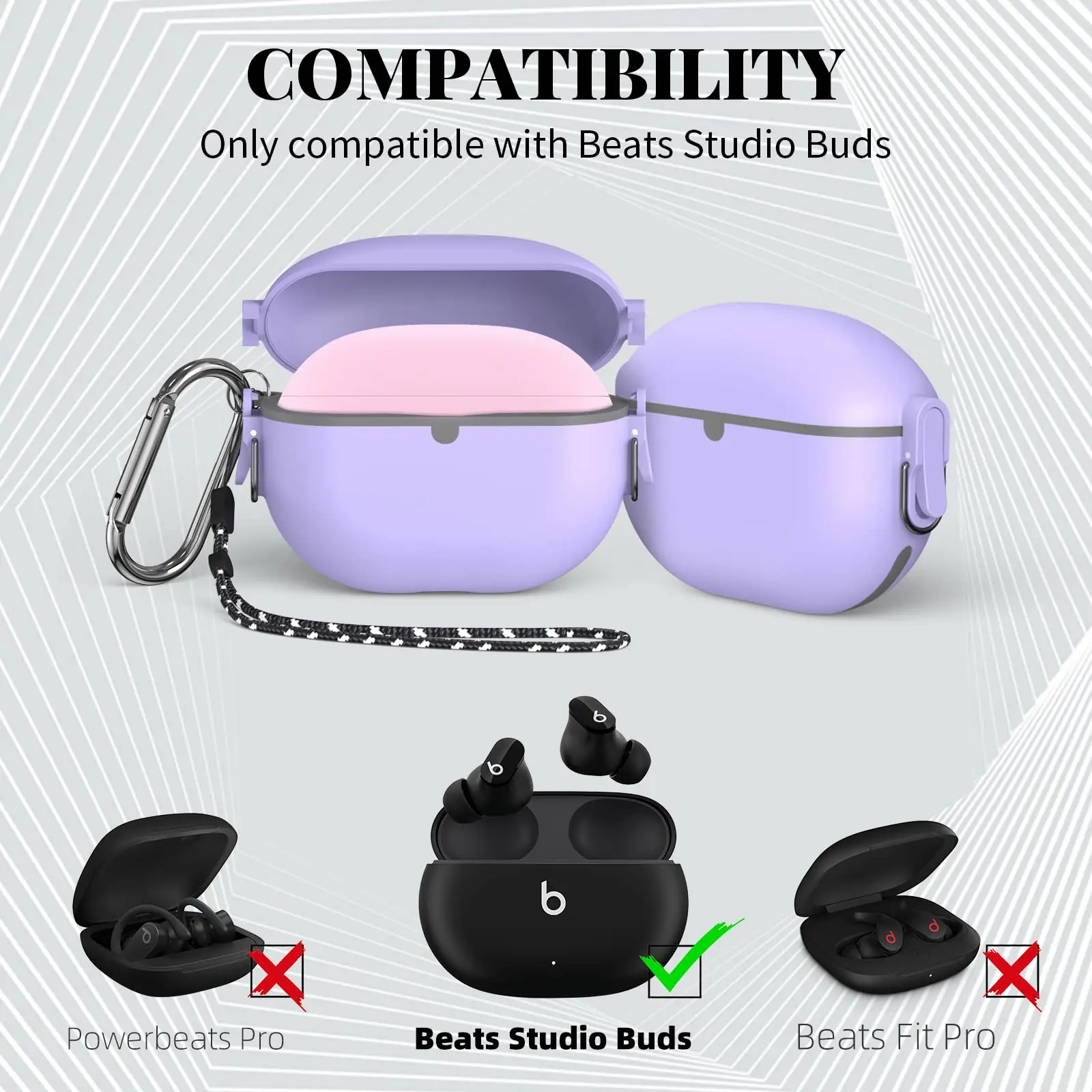 

3D [Secure Lock]For Beats Studio Buds Case(2021)Protection with Keychain/Lanyard earphone Accessories for Beats Studio Buds Case