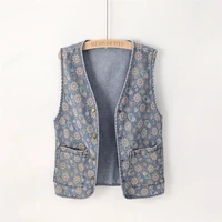 denim vest womens summer and autumn thin section 2022 new fashion printing vest womens outerwear womens jacket sleeveless