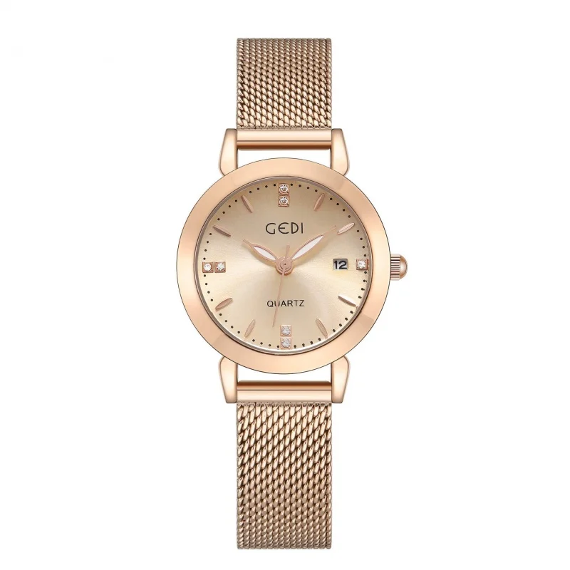 New Light Luxury Diamond Calendar Women's Fashion Good-looking Waterproof Stainless Steel Mesh Quartz Watch